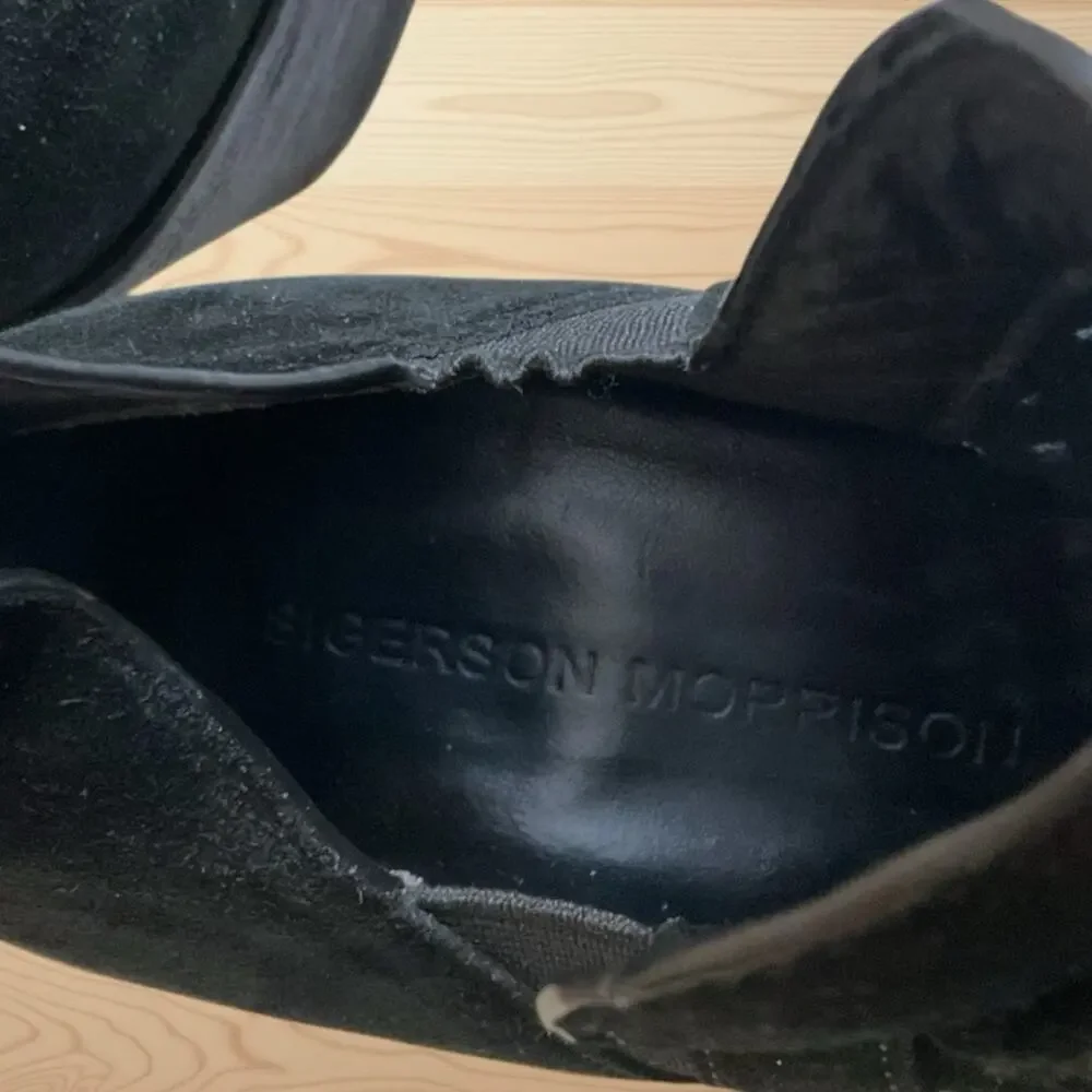 Sigerson‎ Morrison Booties SZ 7 Black Suede Leather Perforated Pattern Slip-on